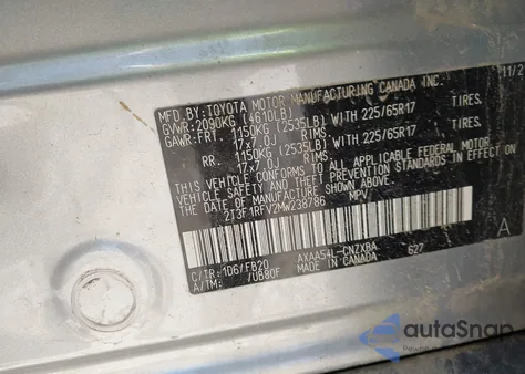 2021 Toyota Rav4 Le from USA, damaged, VIN 2T3F1RFV2MW238786